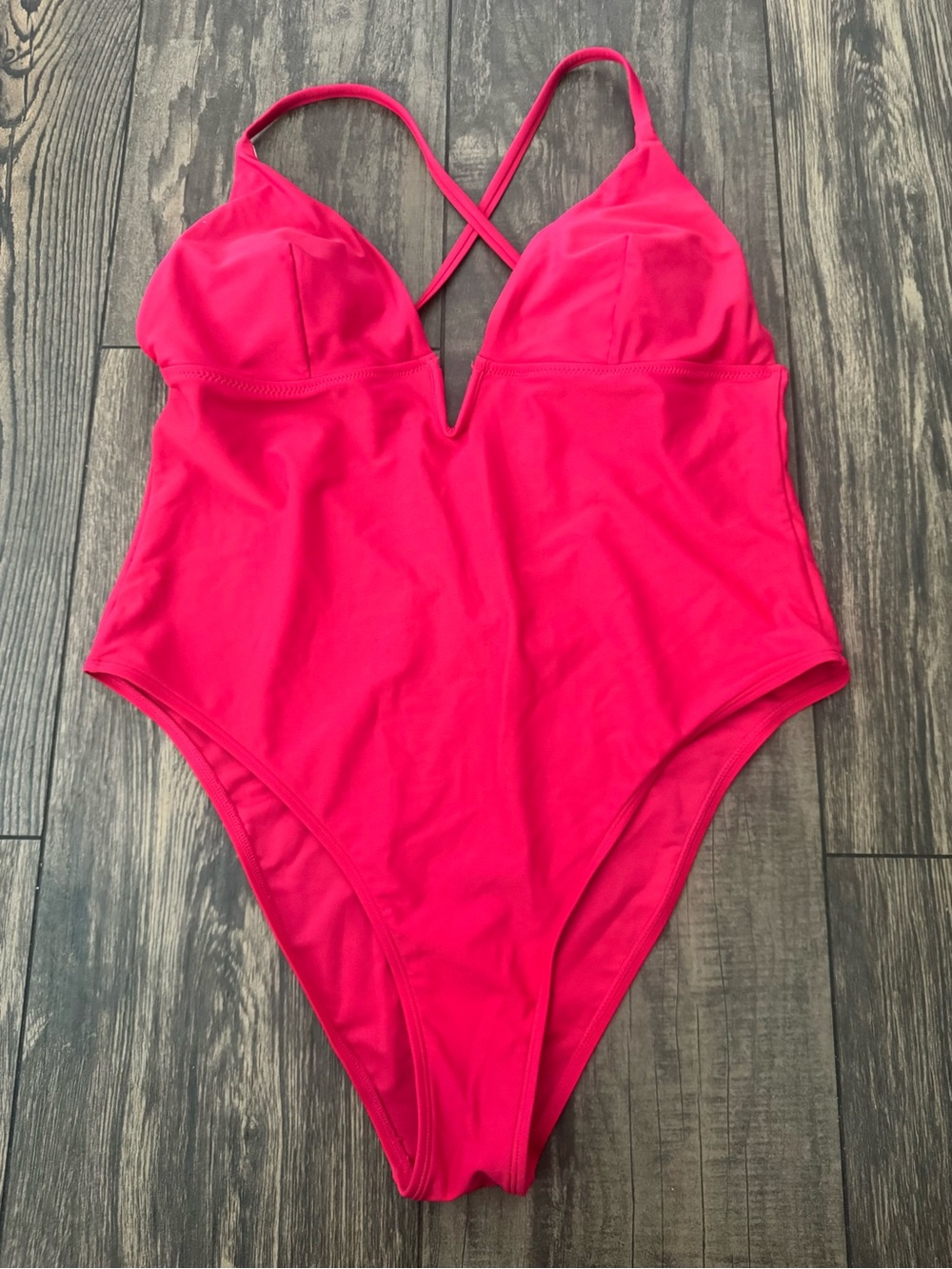 Cupshe Hot Pink One-Piece VPlunge Swimsuit crossed adjustable straps size XL new